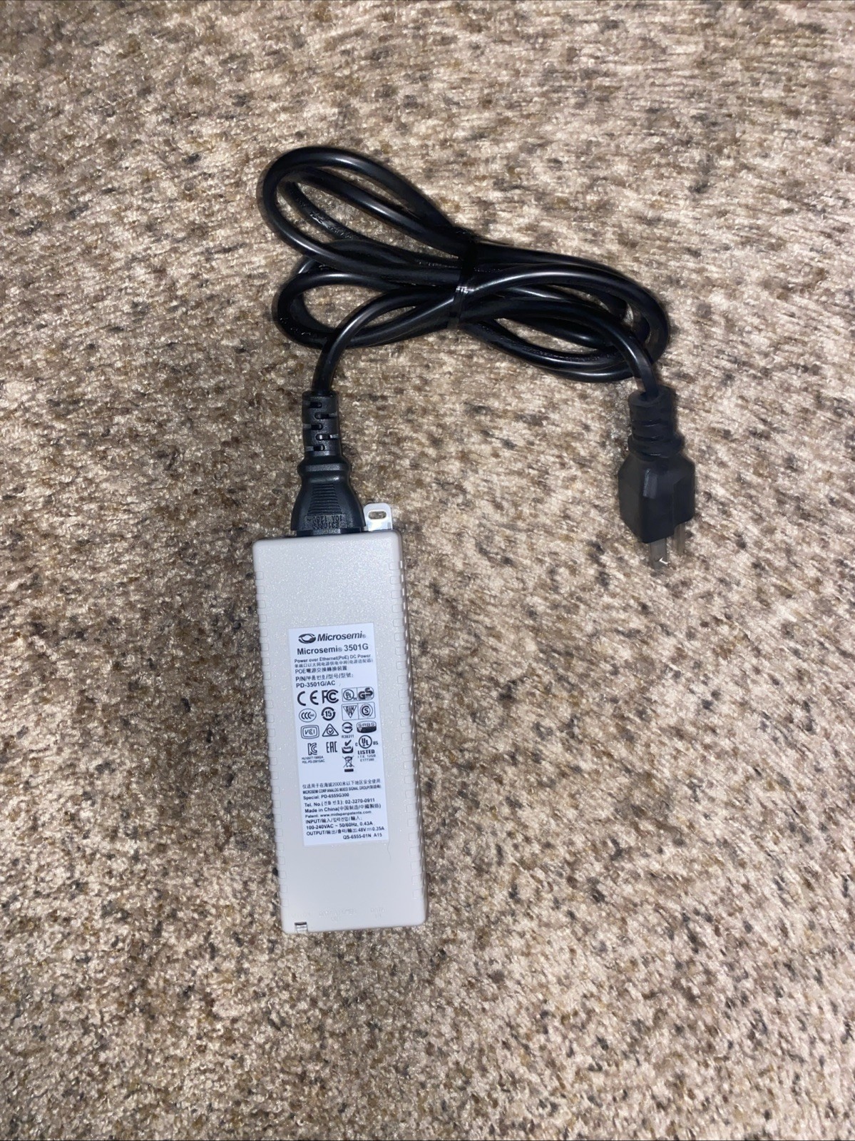 Microsemi PD-3501G/AC Gigabit PoE Injector – Single Port 802.3af 15.4W