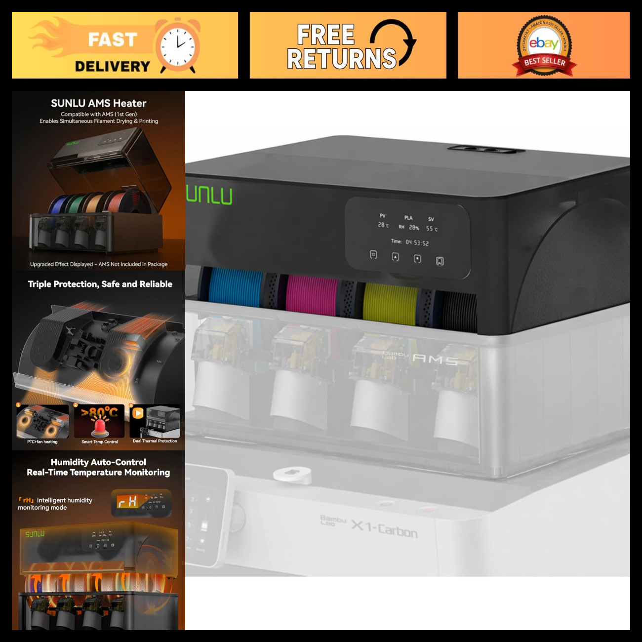 3D Printer AMS Heater Upgrade, Active Drying Function, Prevent Wet Filament & Cl