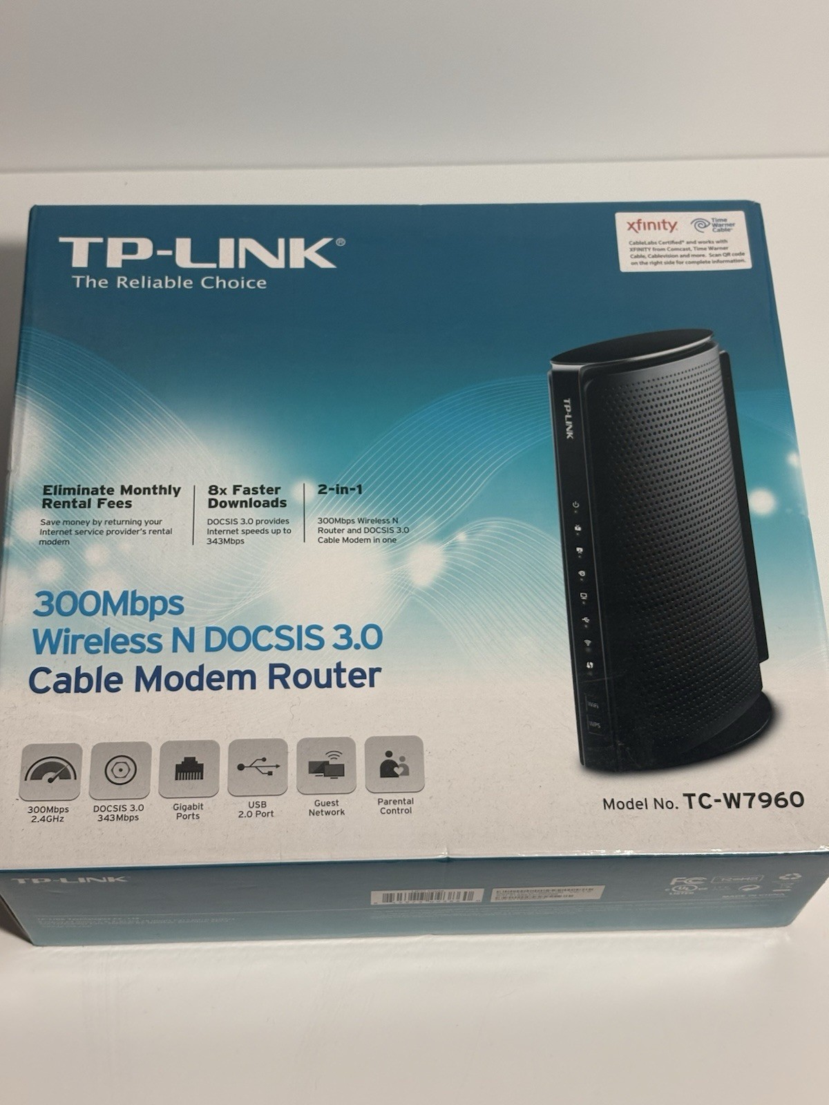 TP-Link TC-W7960 DOCSIS 3.0 Wireless N Cable Modem Router 300Mbps w/ Box