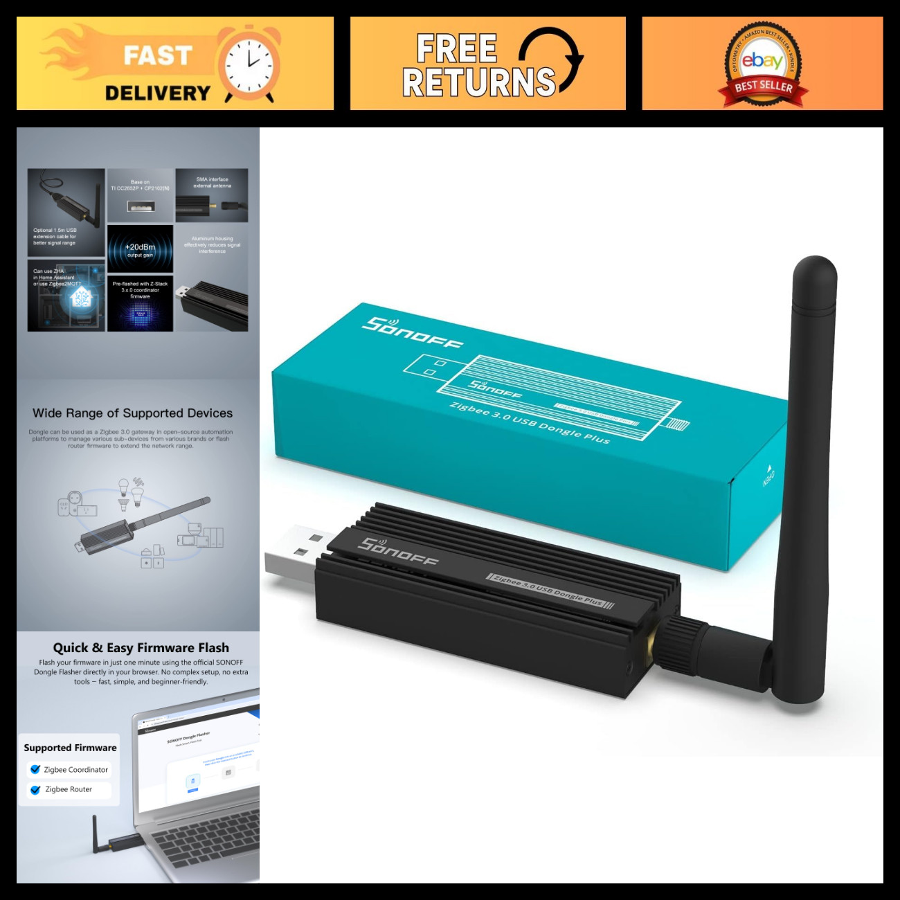 Zigbee 3.0 USB Dongle Plus Gateway - Universal Wireless Adapter for Home Automat