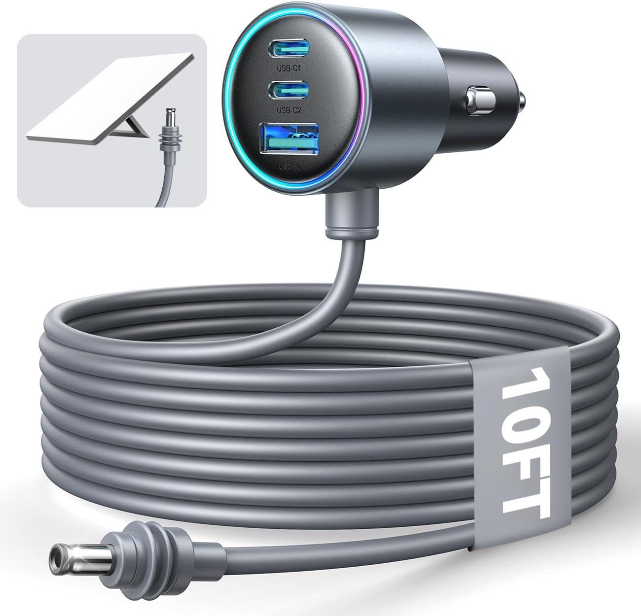 Starlink Mini Car Adapter with 10FT Cable, Dual PD 45W+USB 30W, 12V-24V