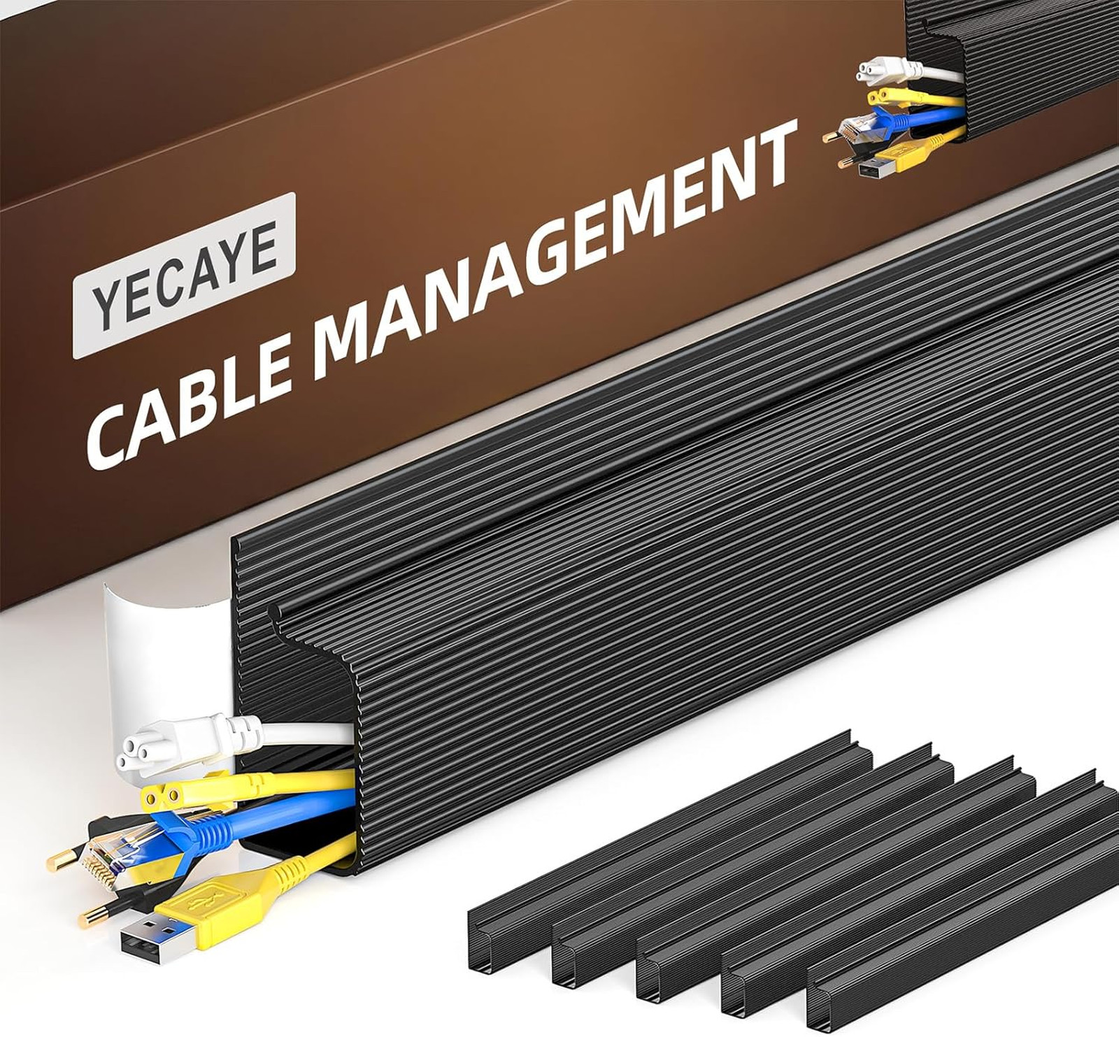 Cable Management Kit Six Pack No-Drill Adhesive Mount J Channel Desk Organizer