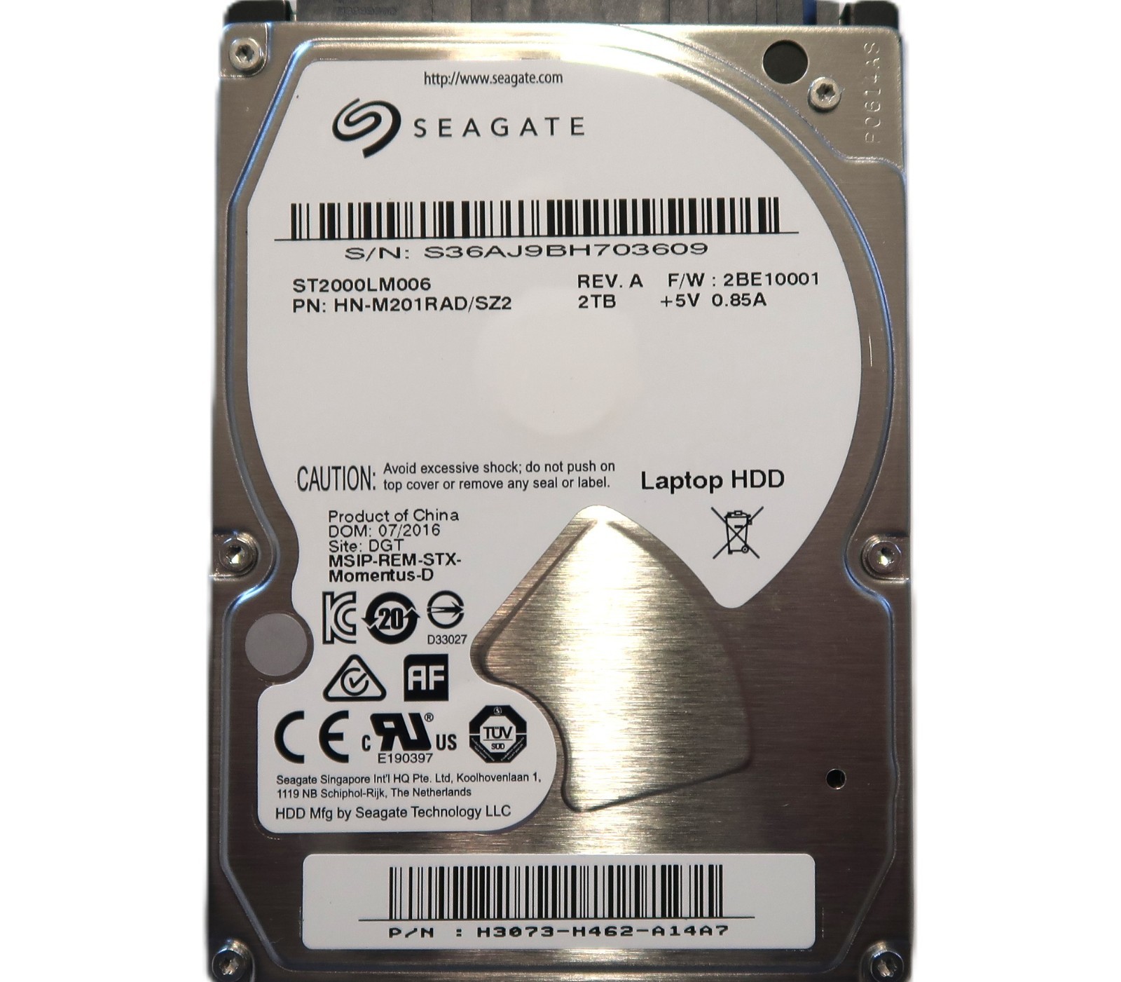 ST2000LM006 HN-M201RAD/SZ2 H3073-H462 2BE10001 REVA China 2.5" 2TB Sata 07/2016