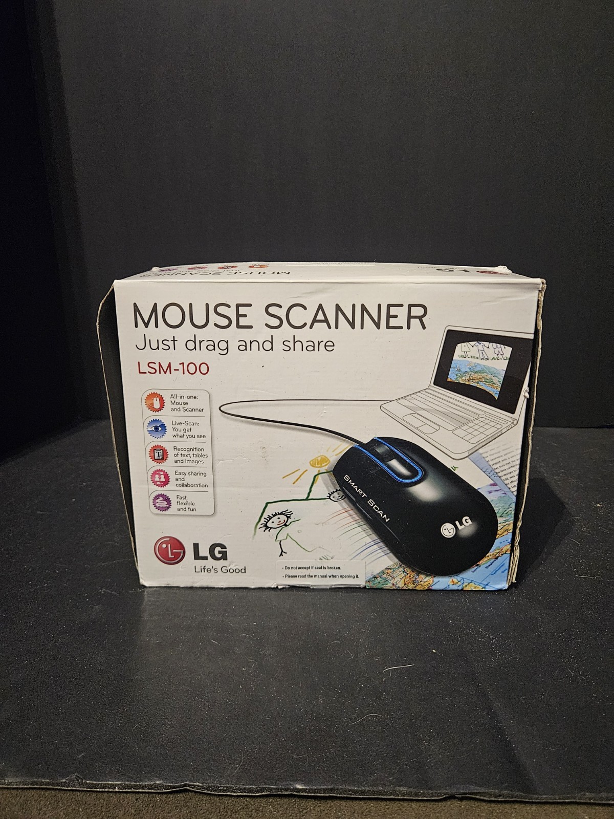 LG LSM-100 Mouse Scanner Smart Scan Black MCL1U 1200 DPI Mac / Windows XP / 7