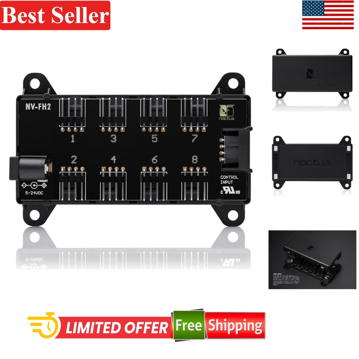 8 Channel Fan Hub for 5V 12V 24V Fans Compatible With 3-Pin 4-Pin Fans