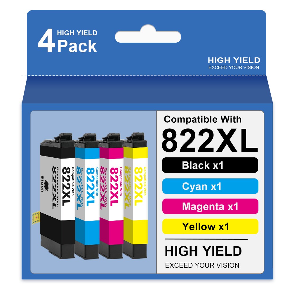 4x 822XL T822XL Ink Cartridge Compatible For Epson WorkForce Pro WF-3820 WF-4820