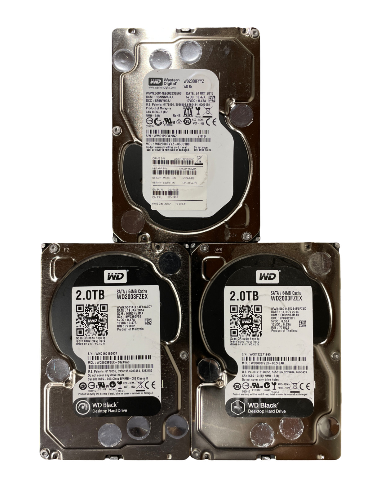 Lot of 3 Tested Western Digital 2TB SATA 3.5" HDD WD2003FZEX / WD2000FYYZ  #26