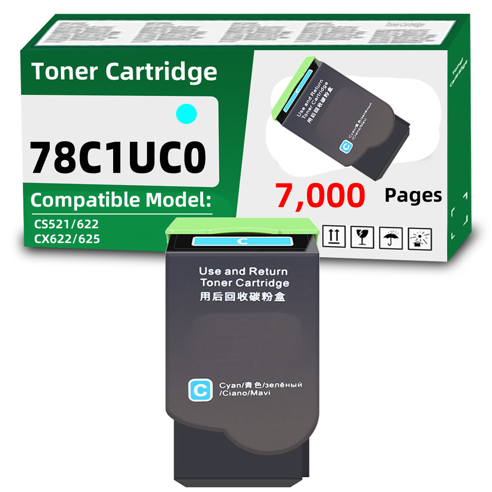 78C1UC0 Cyan Toner Cartridge Compatible for Lexmark CS521 CS622de  CX622 CX625