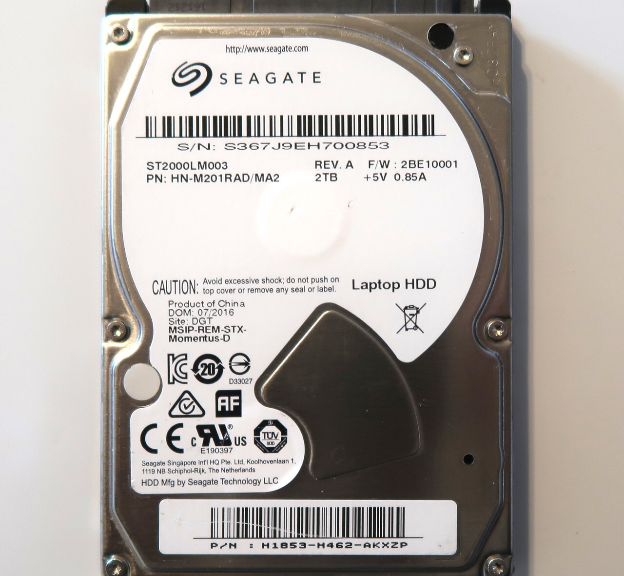 Seagate ST2000LM003 HN-M201RAD/MA2 H1853-H462-AKXZP 2BE10001 2.5" 2TB 07.2016