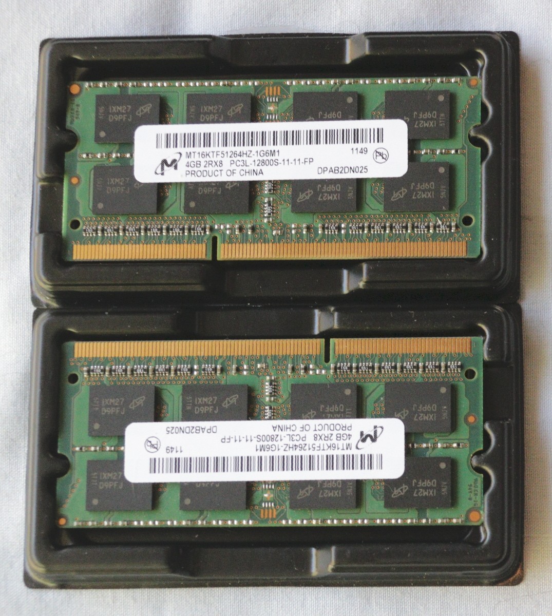 2 (Two) Micron 4GB DDR3 RAM PC3L-12800s 1600MHz  MT16KTF51264HZ-1G6M1- 8GB Total