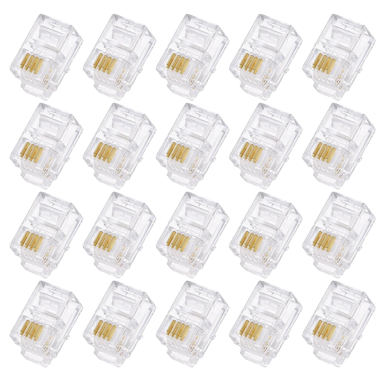 Telephone Modular Plug Male RJ9/RJ10/RJ22 Connectors, Copper Core 4P4C Clear 20P
