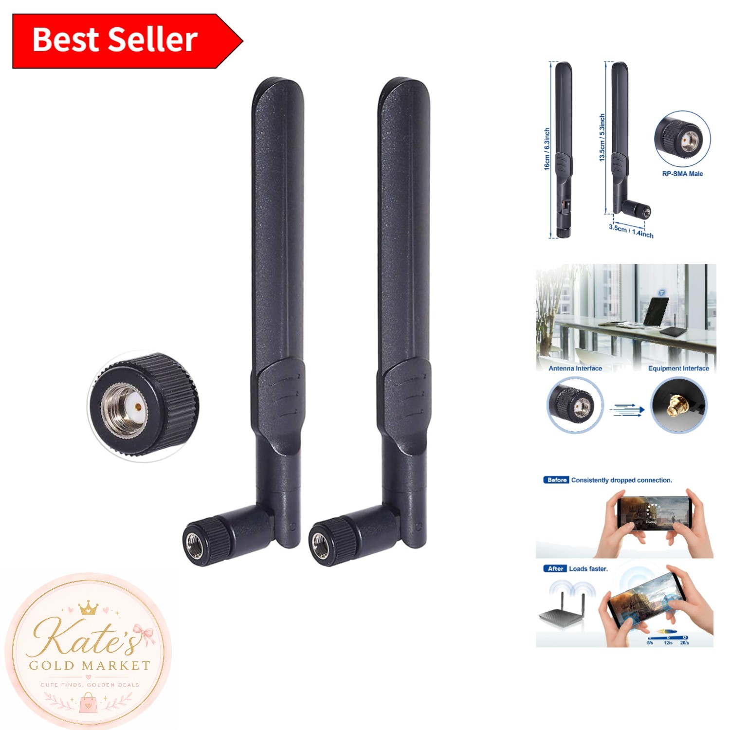 Versatile Dual Band WiFi Antenna Set | 8dBi, RP-SMA Male Connector, 2-Pack