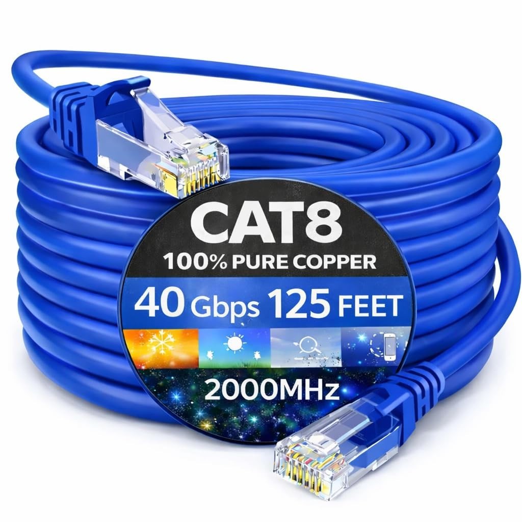 Cat8 SFTP Ethernet Patch Cord – 100% Pure Copper LAN Cable, Double Shielded, PVC