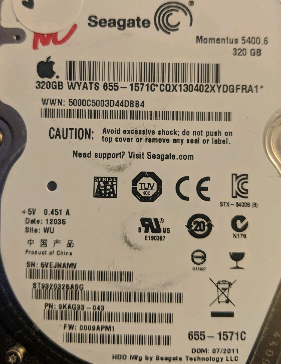 TESTED DONOR - Seagate ST9320325ASG 9KAG33-043 0009APM1 WU 655-1571C 320