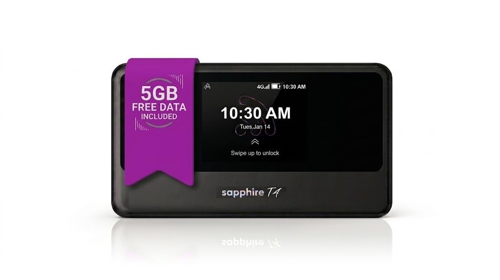 TravelWifi Sapphire Touch 4 - Portable Global Hotspot for 200+ Black