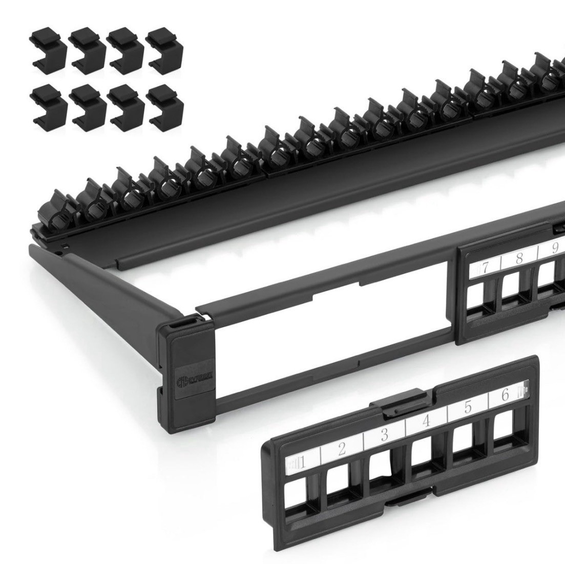 Everest 24 Port Keystone Patch Panel (1-Pack) Removable 6-Port Slim Profile 1U