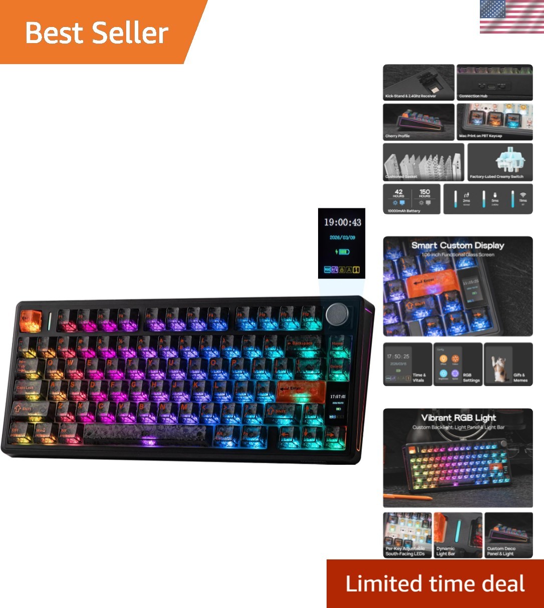 Customizable TH80 V2 PRO Wireless Keyboard - 78 Keys, Backlit, Long Battery Life