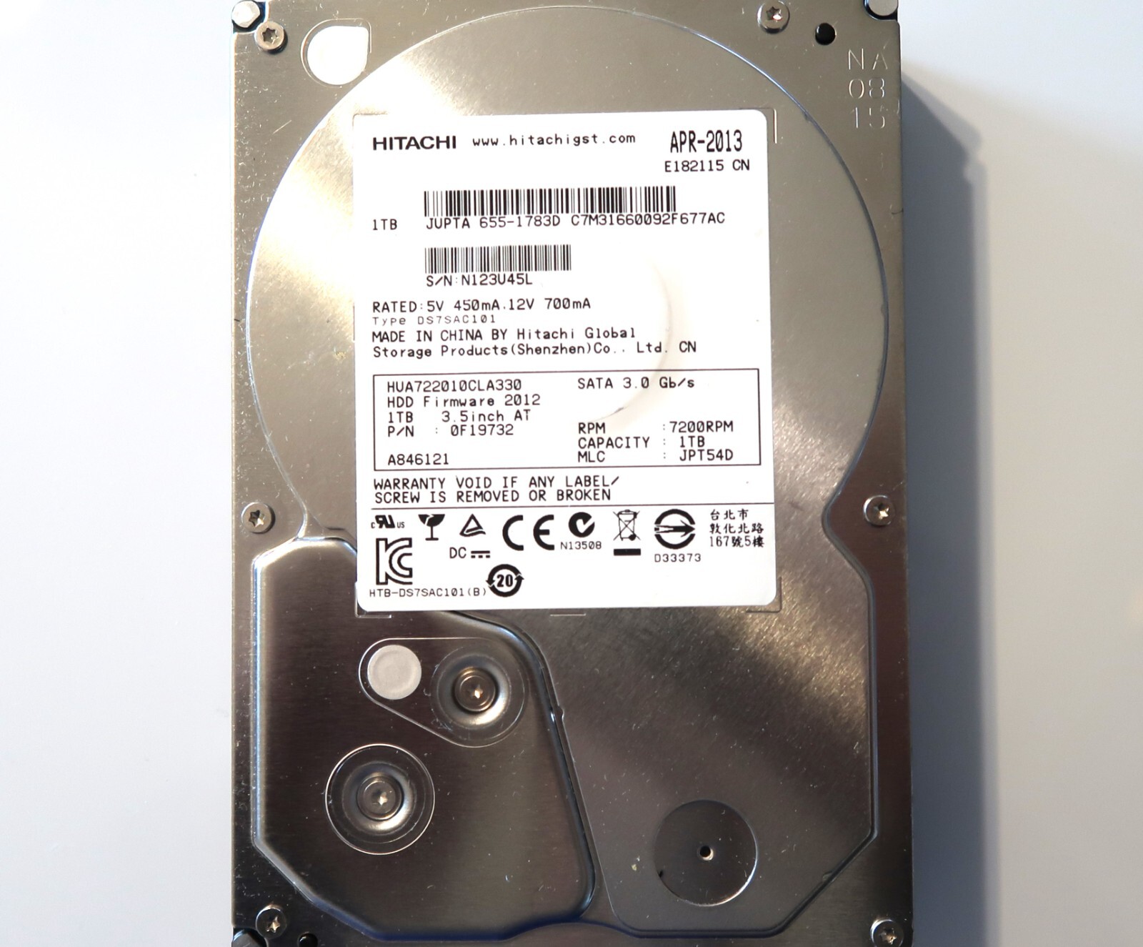 Hitachi HUA722010CLA330 0F19732 JPT54D Apple#655-1783D 1.0TB 3.5" Sata APR-2013