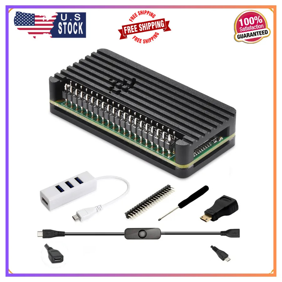 iUniker Aluminum Case Kit for Pi Zero 2 with Pin Header OTG Hub HDMI Switch