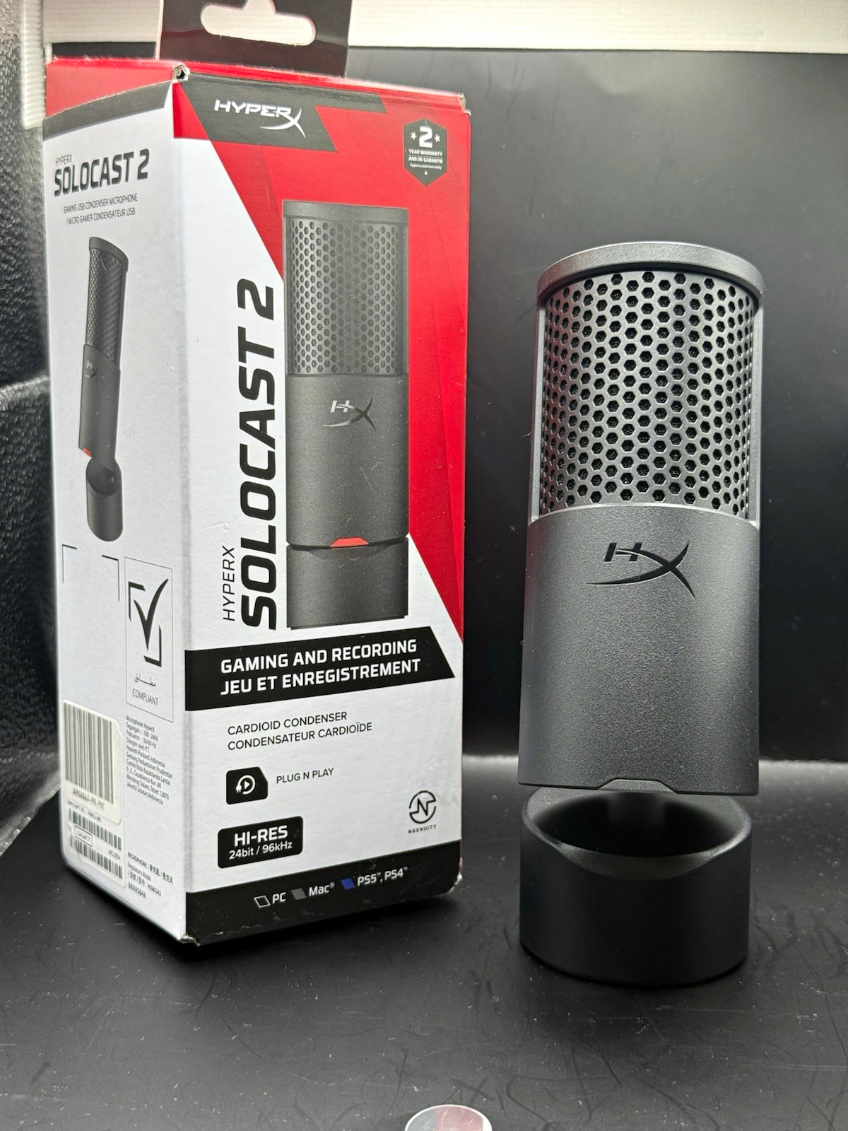 HyperX SoloCast 2 USB Wired Cardioid Condenser Mic Plug & Play Black NEVER USED