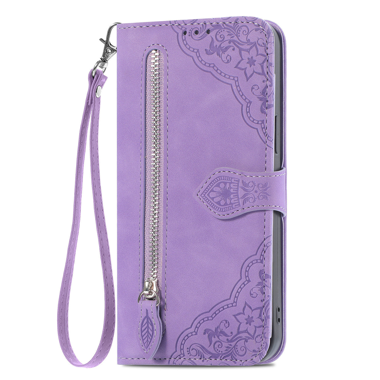 Flip Zip Flower Leather Wallet Cover Case For S26 S25 FE S23 S24 S21 S20 S22