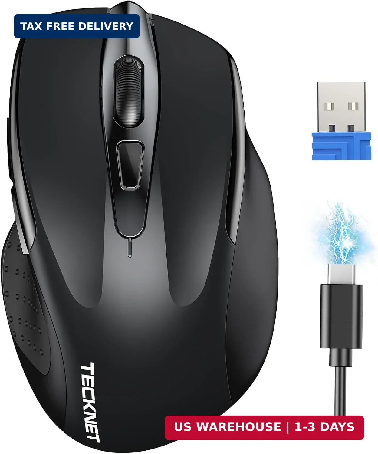 TECKNET Wireless Mouse Rechargeable, 2.4G Computer Mice with USB-A Receiver | 2.