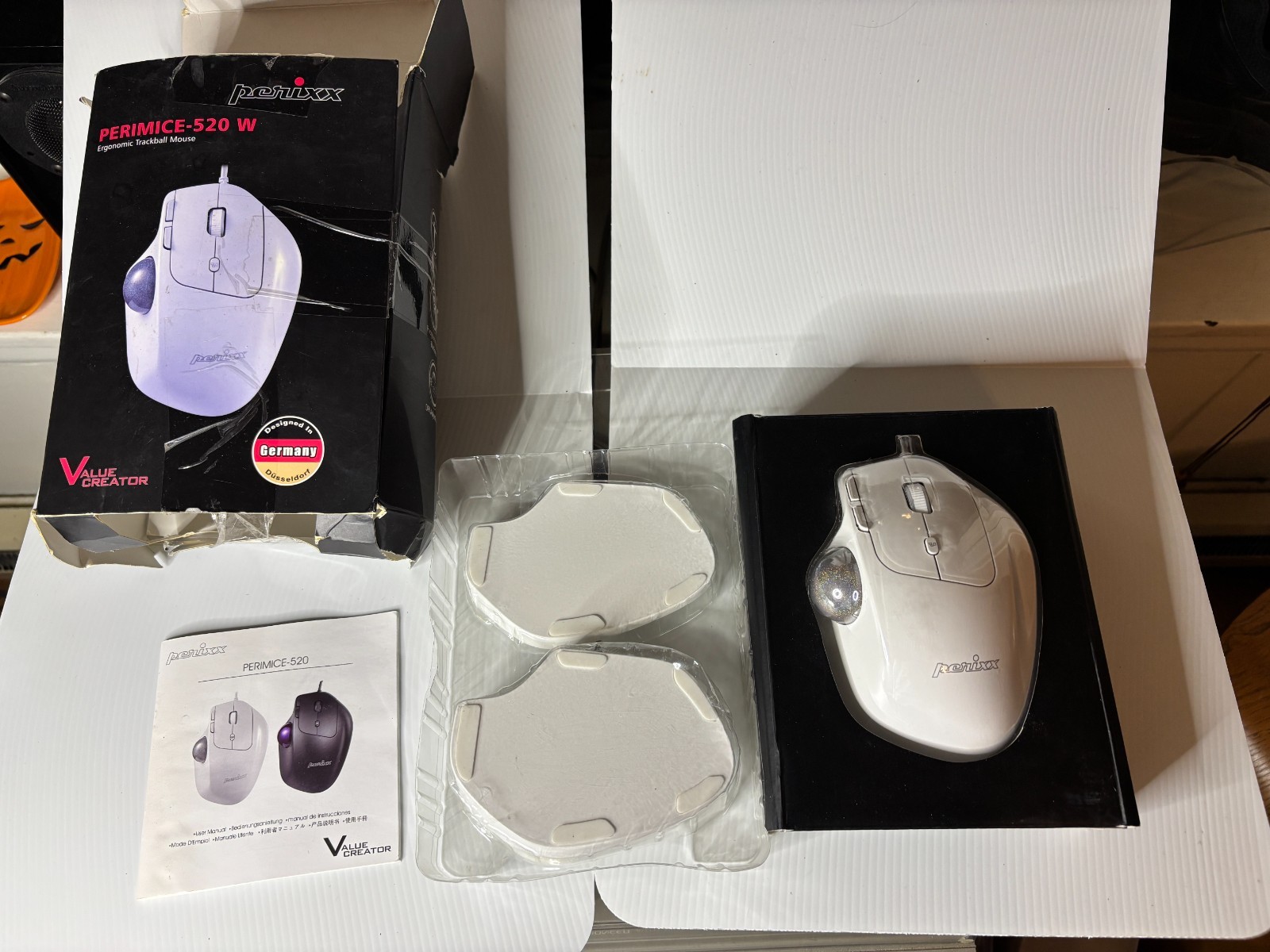 Perixx PERIMICE-520W Wired Ergonomic Trackball Mouse White Open Box Complete