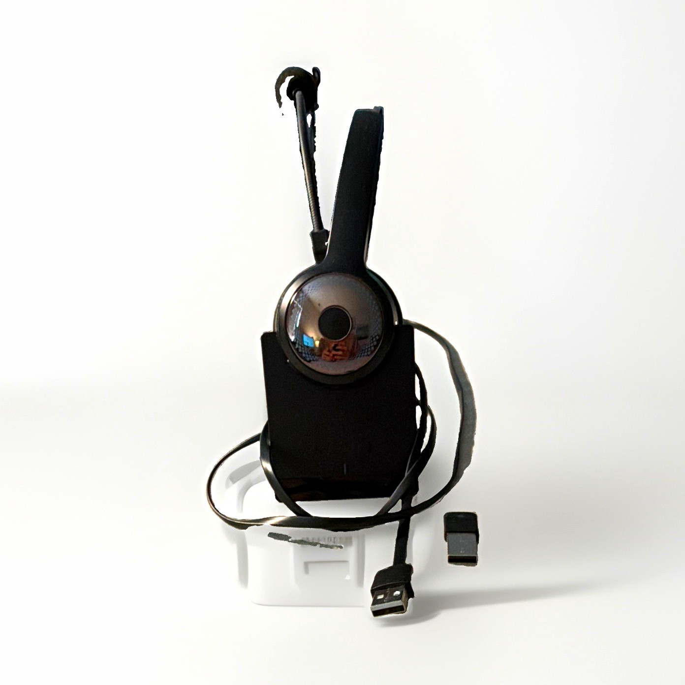 LEVN Bluetooth 5.0 Single-Ear Wireless Headset Boom Mic USB Dongle Base Black