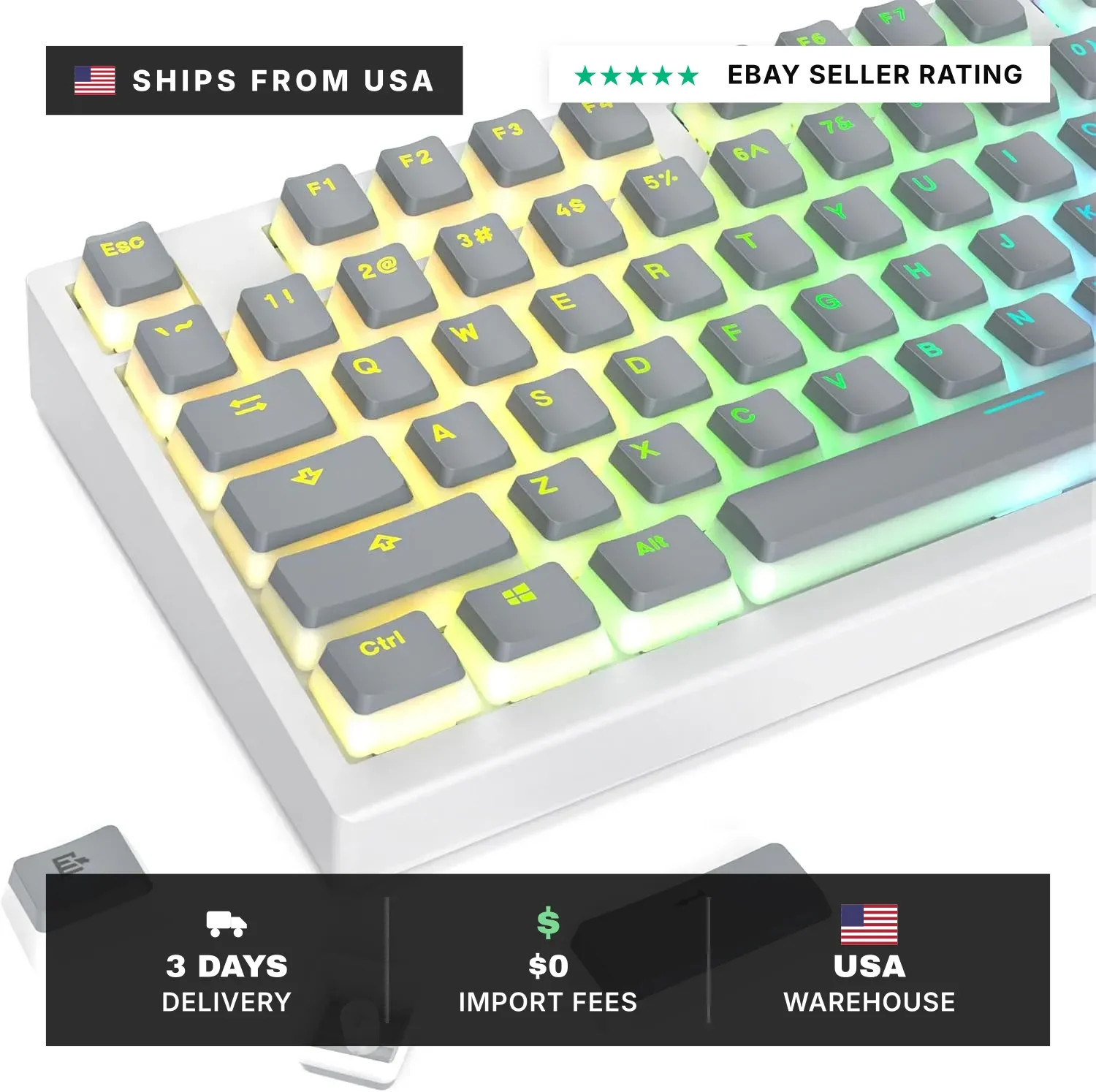 117-Key Grey Pudding Keycaps, OEM Profile PBT Anti-Wear Translucent Backlight fi