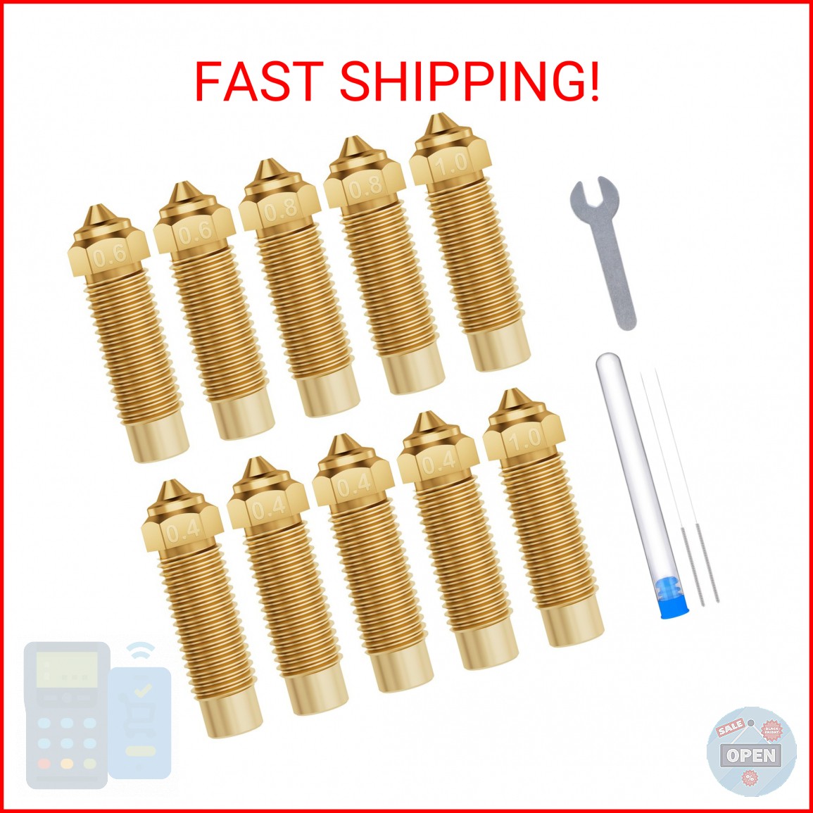 ELEGOO 10pcs Multi Size Nozzles for Neptune 4 Plus/4 Max 3D Printer, Brass Hoten