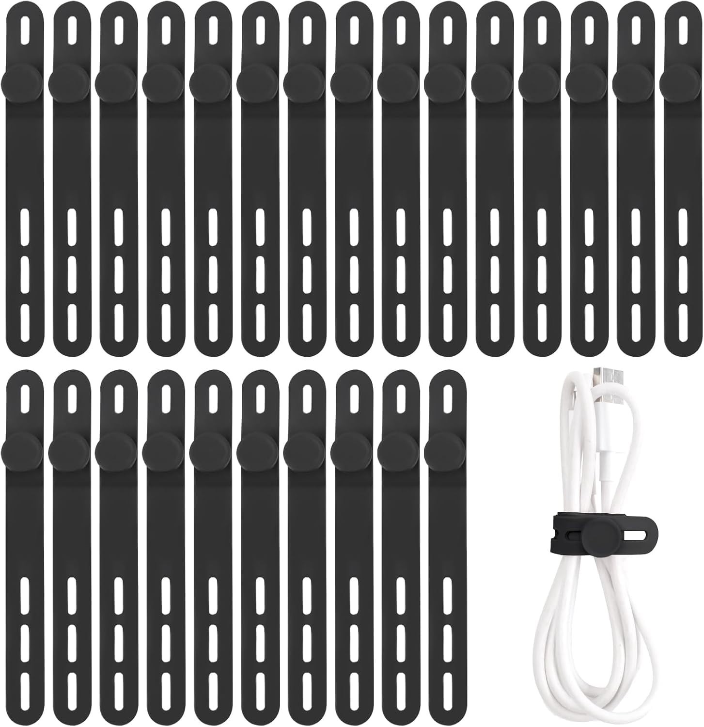 25 Pcs Silicone Cable Ties, Cable Ties Reusable, High Elasticity Cord Wraps for 