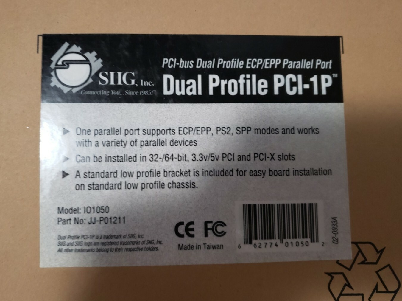 (1) SIIG Inc PCI-bus ECP/EPP Parallel I/O Card Dual Profile PCI-1P JJ-P01211