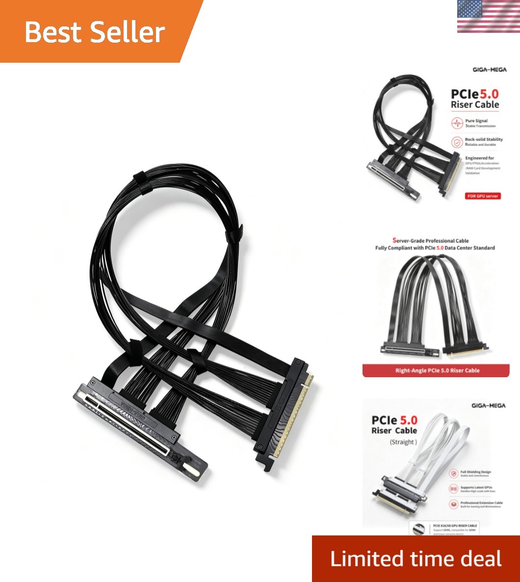 PCIe 5.0 X16 Riser Cable Right Angle Left Angle Straight Flexible Bundle Cabl...
