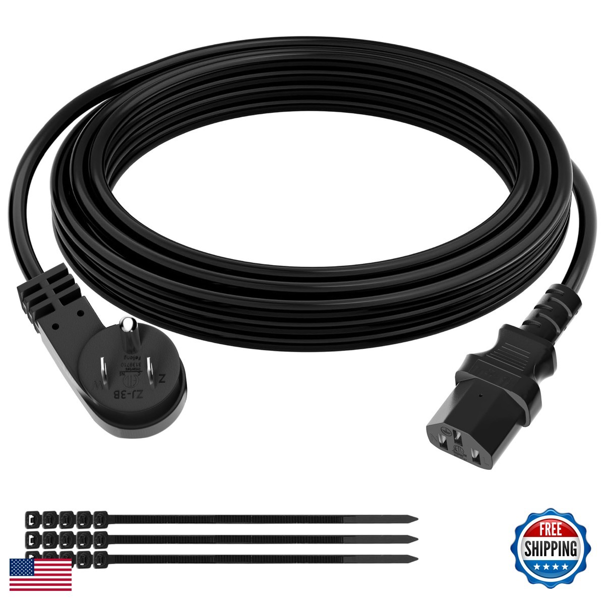 Elecan 3 Prong Power Cord 75 FT 45° Angled Plug 18AWG 125V 10A for Appliance PC