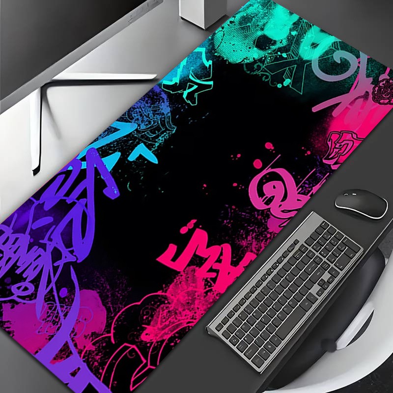1pc Diatom Mud Extra Large Mouse Pad | Card Game Mat, Neon Clash Street Graffi