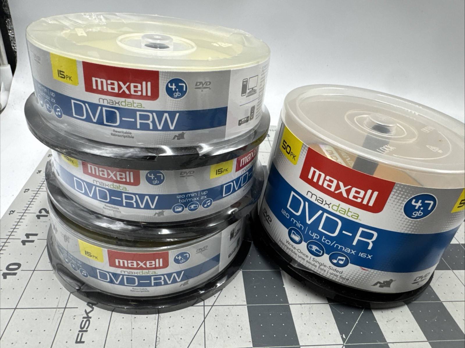 QTY 3 Maxell DVD RW 15 Pack Sealed + 25 DVD R  Discs Blank Media Lot 4.7GB