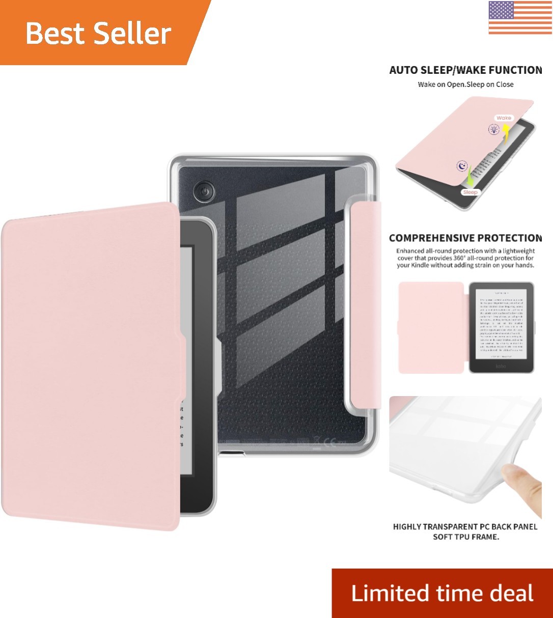 Slim Fit Water-Resistant Case for 6" Kobo Clara Colour 2024 - Auto Sleep/Wake