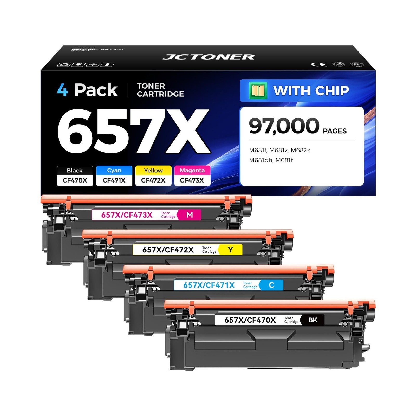 657X Toner Cartridge Set 4-Pack with Chip High Yield Replacement for HP 657X ...
