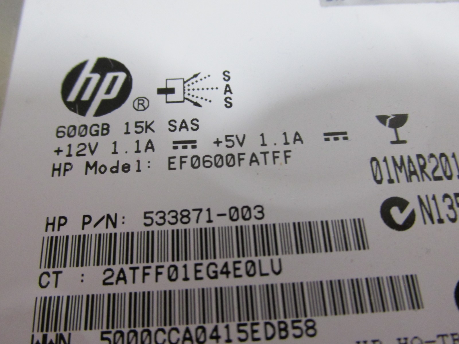 HP 533871-003, 600GB,SAS interface, 15k RPM 3.5"  Server Hard Drive