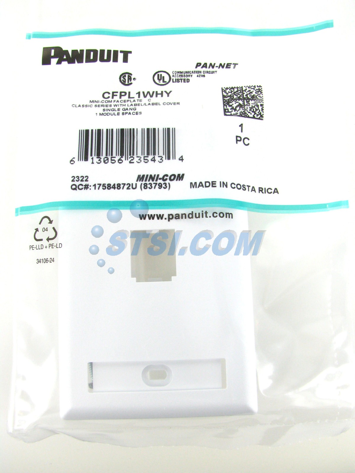 Panduit CFPL1WHY 1-Port Mini-Com Faceplate, Labeled Series, White ~STSI