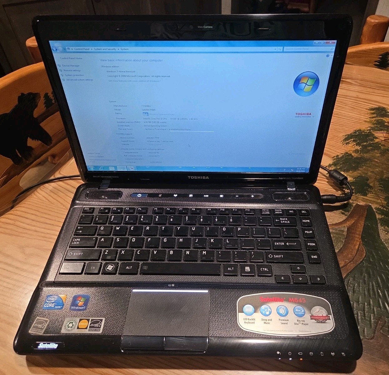 TOSHIBA SATELLITE M645-S4048 LAPTOP 650gb 4gb Intel M 480 +Charger -USED-READ-