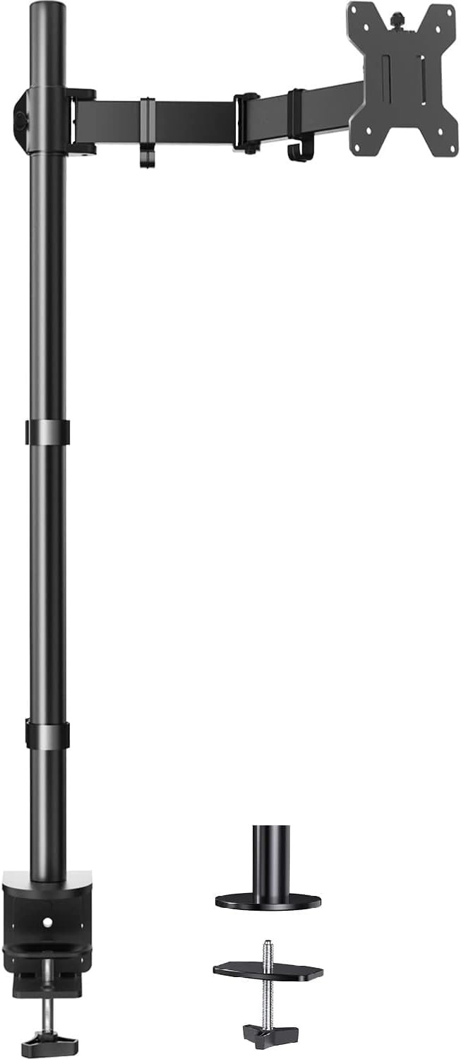 HUANUO Single Monitor Arm with 39 inch ExtraTall Pole, Adjustable Computer De...