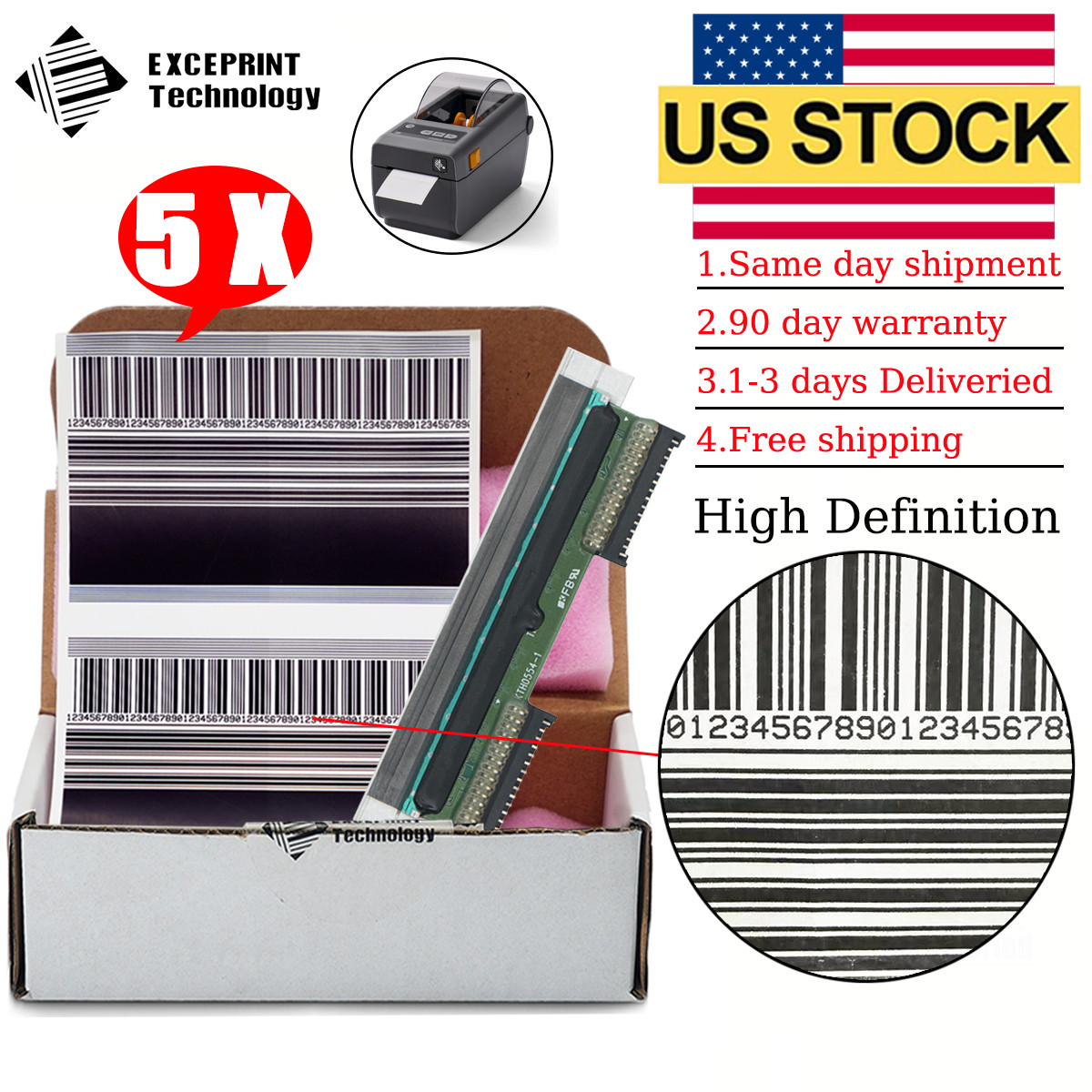 ✅ 5pcs 203dpi Printhead for Zebra ZD410 Thermal Label Printer P1079903-010 NEW✅