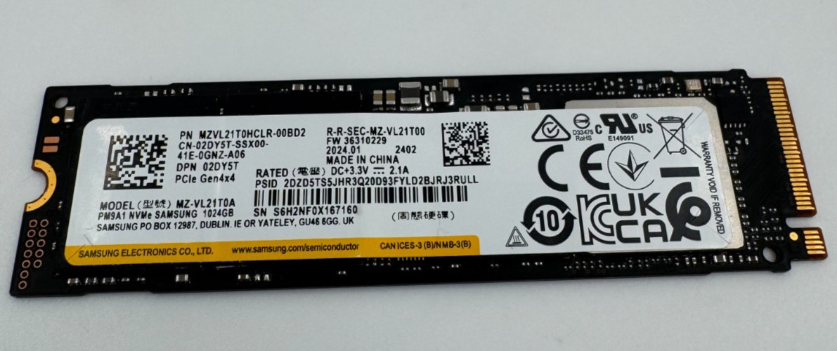 Samsung PM9A1 1TB NVMe M.2 PCIe Gen4 x4 SSD MZVL21T0HCLR-00BD2 - 100% Health