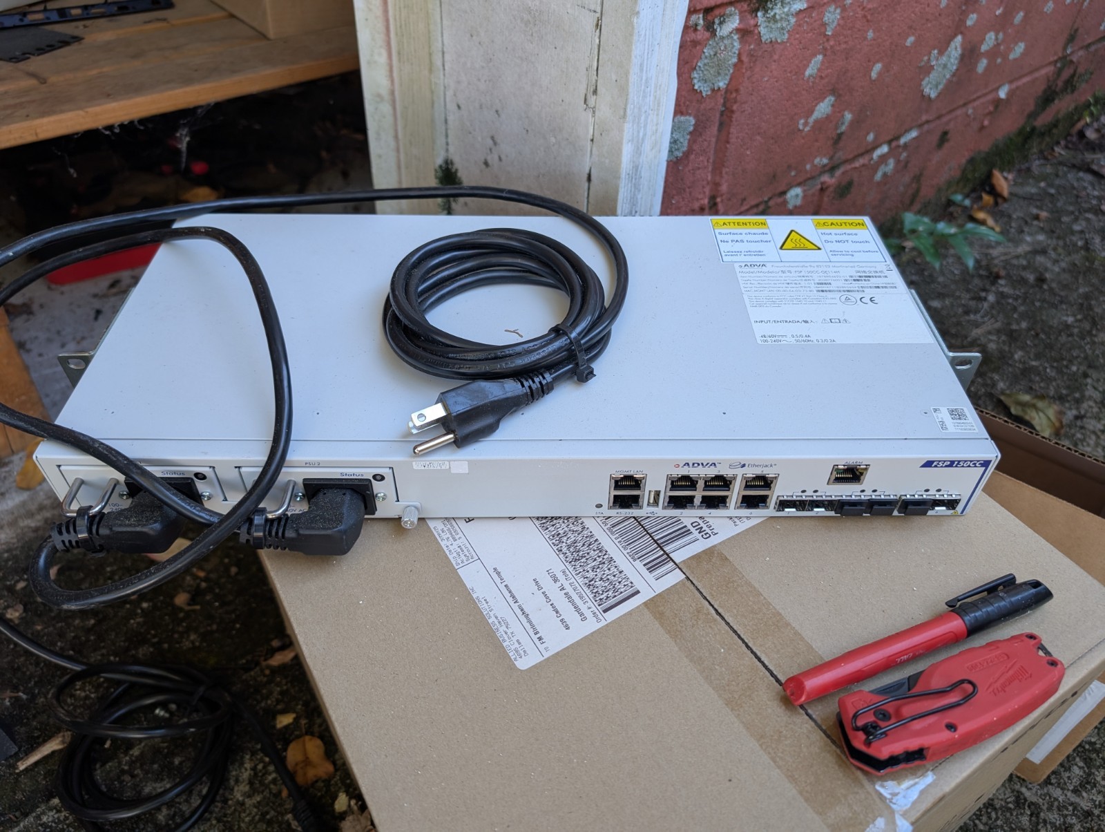 ADVA FSP 150CC-GE114H Gigabit Optical Access Device w/ RACK EARS Dual PSU Used