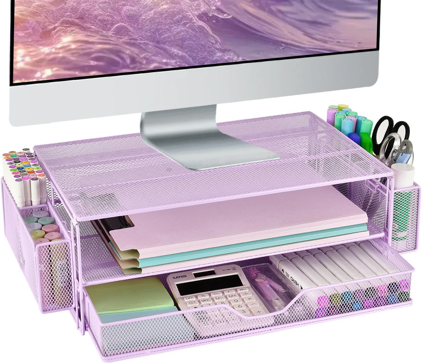 Computer Monitor Stands Riser，2-Tier Desk Organizers and Accessories, Office Des