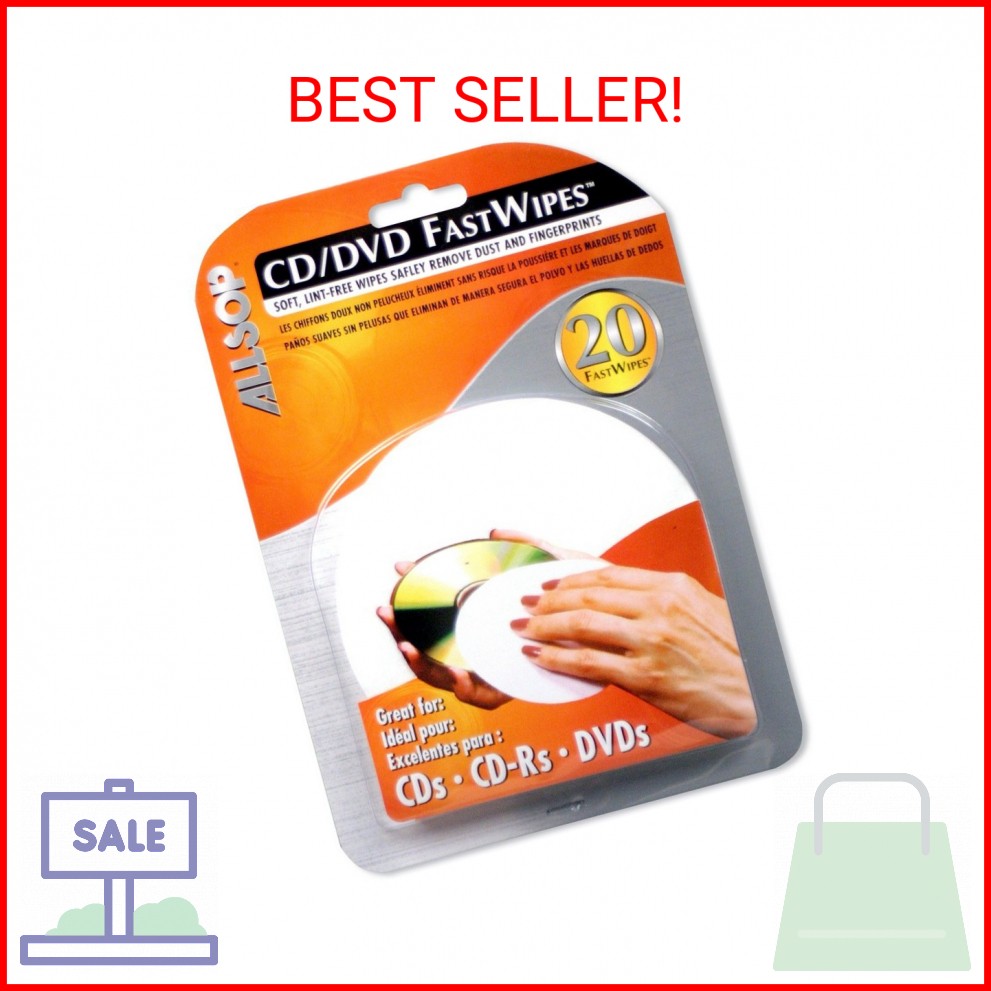 Allsop CD and DVD FastWipes, lint-free wipes for cleaning DVD, CD, PS1, PS2, XBO