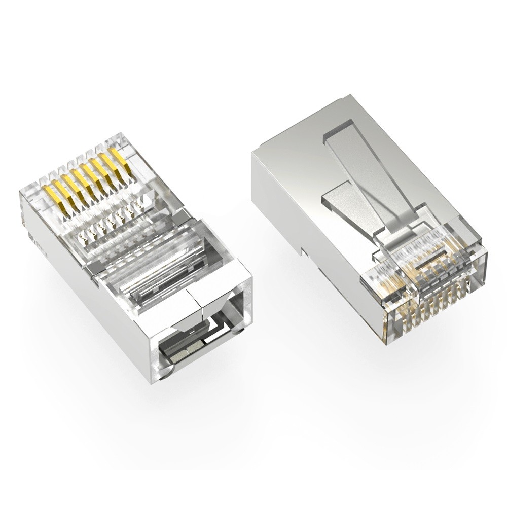 RJ45 CAT5E Shielded Plug Stranded 50 Micron 100pk