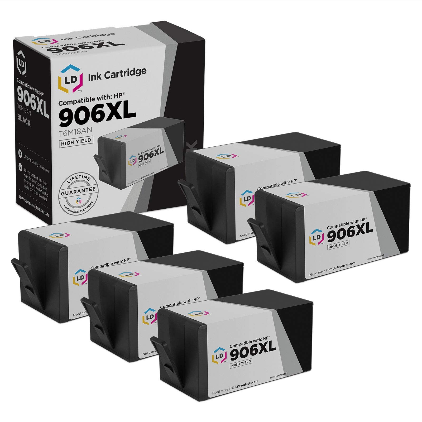 LD 5pk Comp Ink Cartridge for HP 906 XL 906XL Black T6M18AN OfficeJet 6975