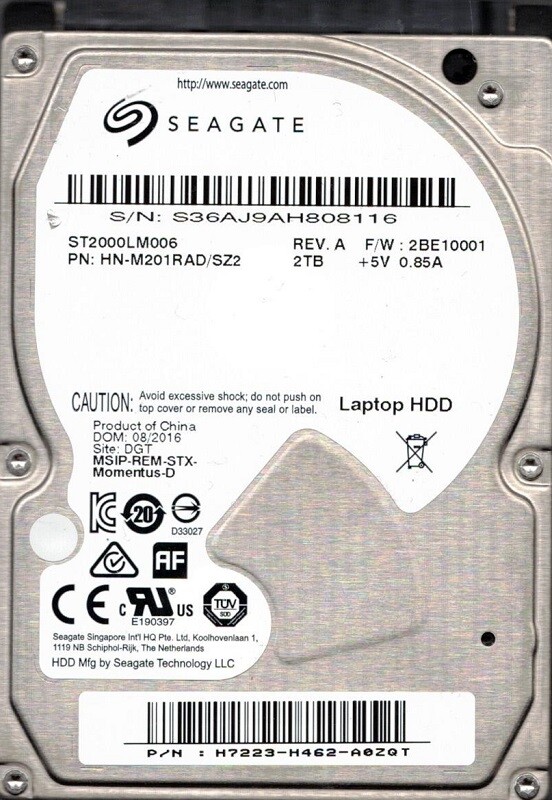 ST2000LM006 HN-M201RAD/SZ2 F/W: 2BE10001 DGT Seagate 2TB